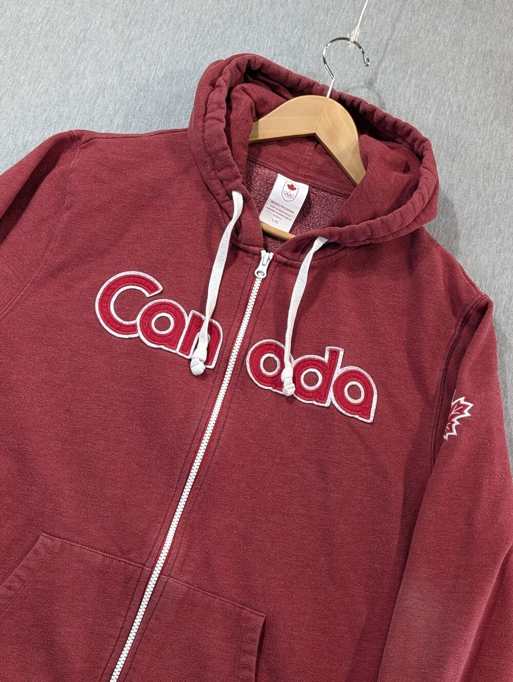 Olympic Canada Full Zip Hoodie Men's Large Red White Fleece Lined